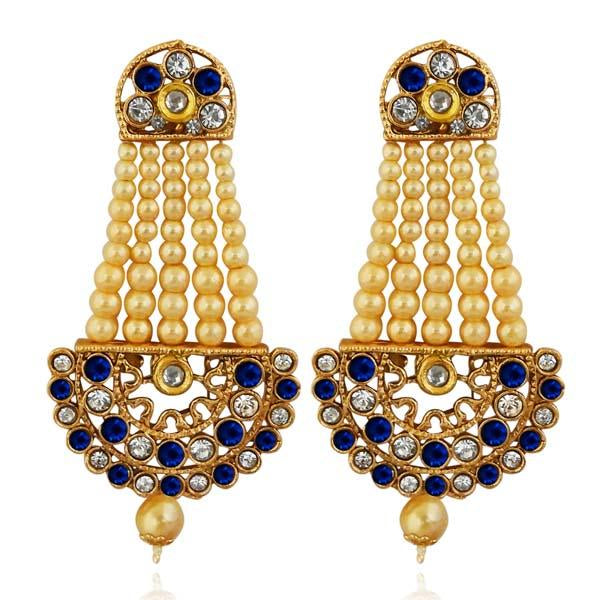 Kriaa Blue Austrian Stone Gold Plated Dangler Earrings - 1313001C