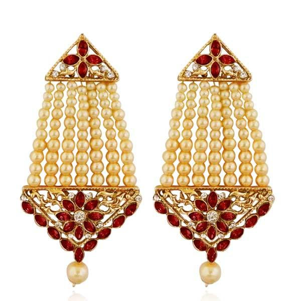 Kriaa Maroon Kundan Stone Gold Plated Dangler Earrings - 1313002B