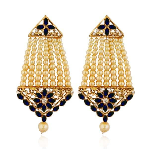 Kriaa Blue Kundan Stone Gold Plated Dangler Earrings - 1313002C