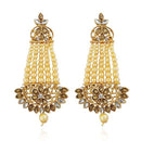 Kriaa Brown Kundan Stone Gold Plated Dangler Earrings - 1313003A