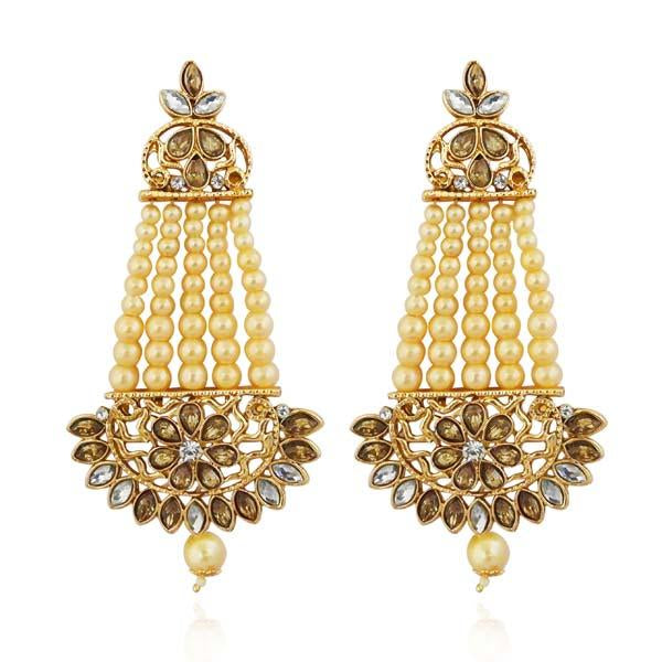 Kriaa Brown Kundan Stone Gold Plated Dangler Earrings - 1313003A