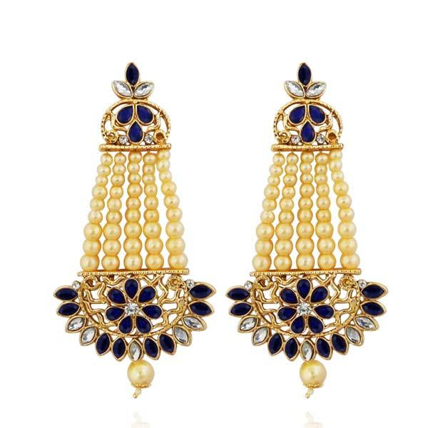 Kriaa Blue Kundan And Austrian Stone Dangler Earrings - 1313003C