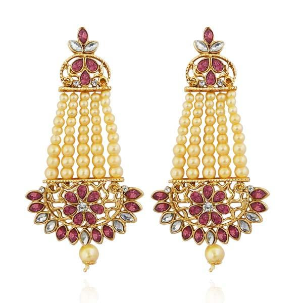 Kriaa Pink kundan Gold Plated Dangler Earrings - 1313003D