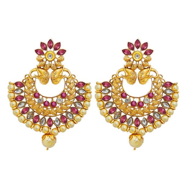 Kriaa Pink Austrian Stone Gold Plated Dangler Earrings - 1313005D