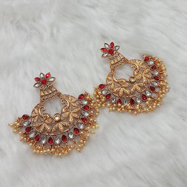 Kriaa Gold Plated Maroon Austrian Stone Dangler Earrings - 1313009B