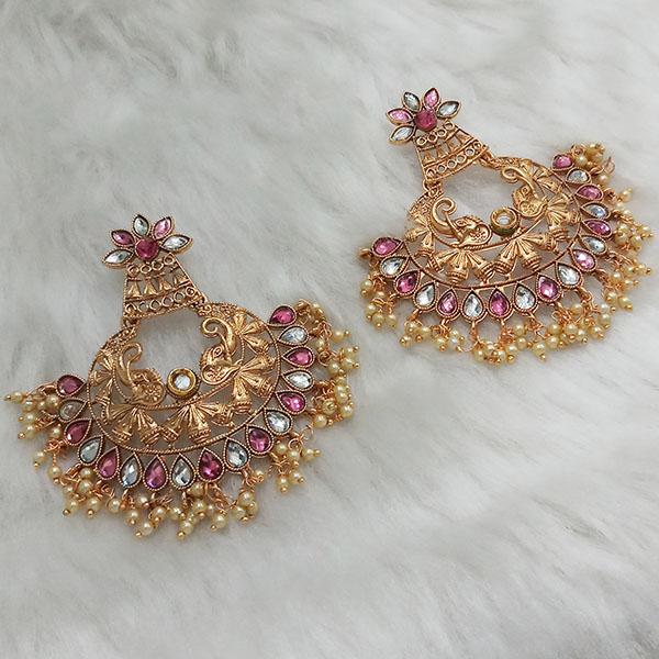 Kriaa Gold Plated Pink Austrian Stone Dangler Earrings - 1313009D