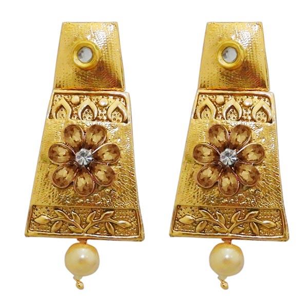 Kriaa Brown Austrian Stone Gold Plated Dangler Earrings - 1313019A