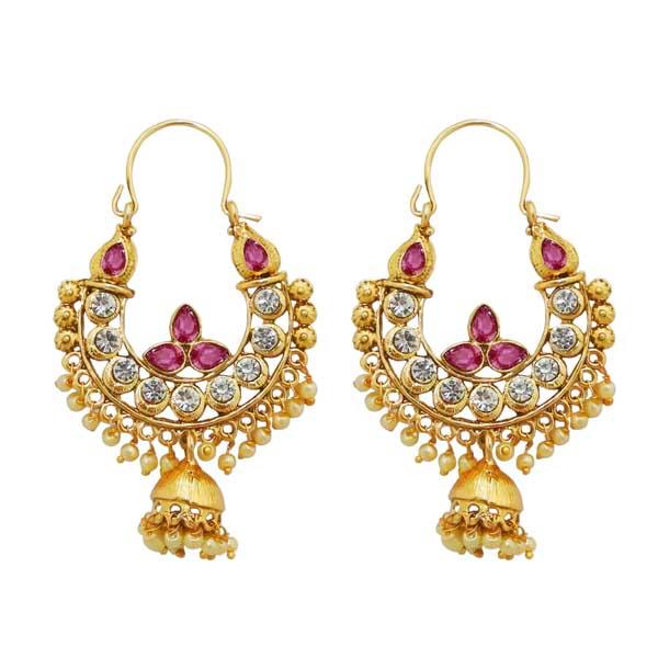 Kriaa Gold Plated Pink Austrian Stone Dangler Earrings - 1313022D