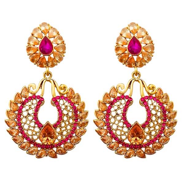 Kriaa Gold Plated Pink AD Stone Dangler Earrings - 1313030