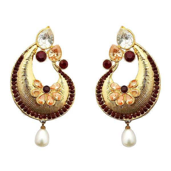 Kriaa Gold Plated Multi AD Stone Pearl Drop Dangler Earrings - 1313032