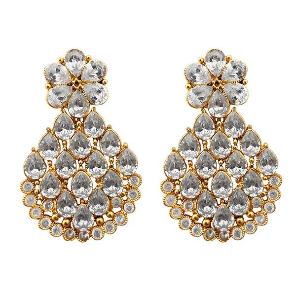 Kriaa Gold Plated White AD Stone Dangler Earrings - 1313033