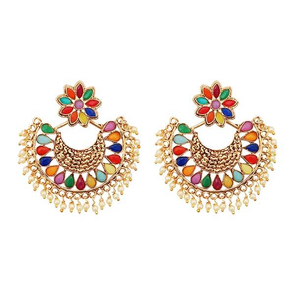 Kriaa Gold Plated Multiucolour Stone Chandbali Earrings - 1313035