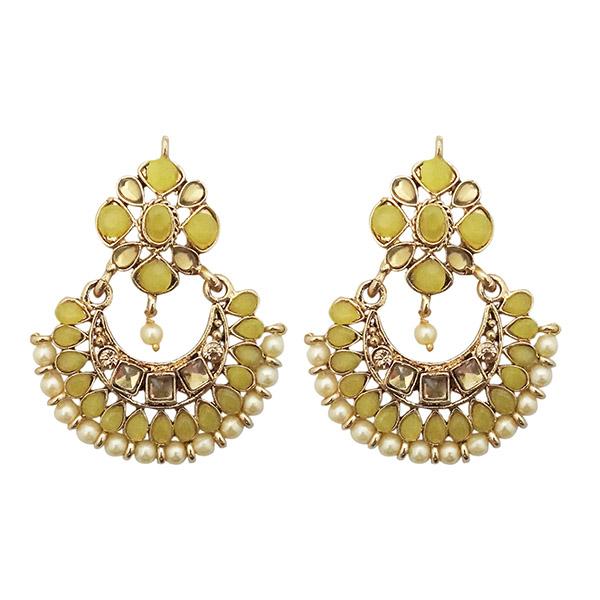 Kriaa yellow Stone Gold Plated Chandbali Earrings - 1313036F