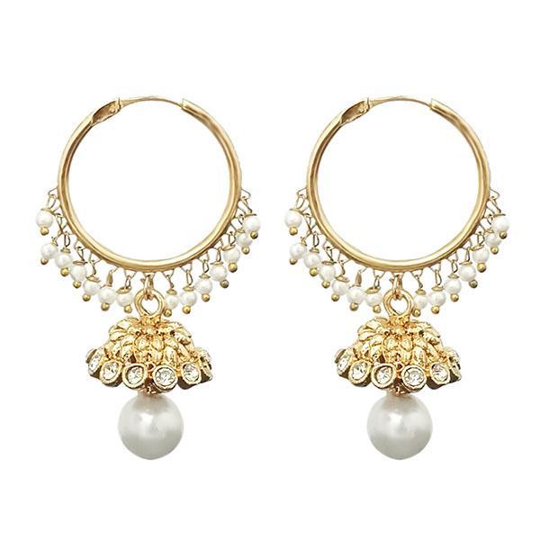 Kriaa Gold Plated White Austrian Stone And Pearl Jhumki Earrings - 1313040