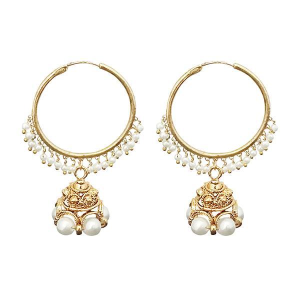 Kriaa Gold Plated White Pearl Jhumki Earrings - 1313042