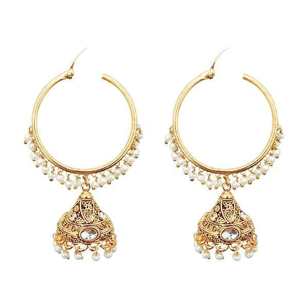 Kriaa Gold Plated White Austrian Stone And Pearl Jhumki Earrings - 1313043