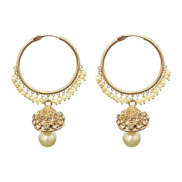 Kriaa Gold Plated Brown Austrian Stone And Pearl Jhumki Earrings - 1313044