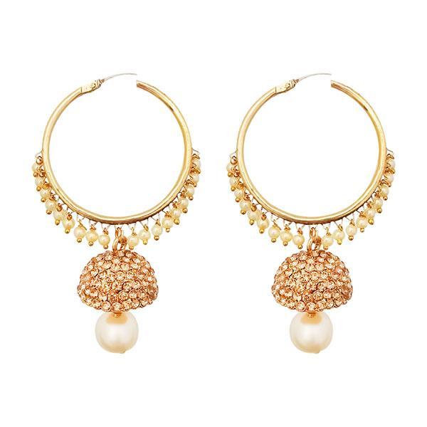 Kriaa Gold Plated Brown Austrian Stone And Pearl Jhumki Earrings - 1313045