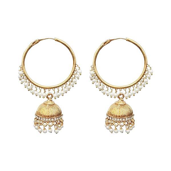 Kriaa Gold Plated White Austrian Stone And Pearl Jhumki Earrings - 1313047