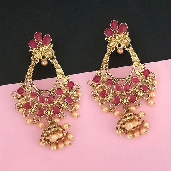 Kriaa Gold Plated Pink Kundan And Pearl Dangler Earrings - 1313048H