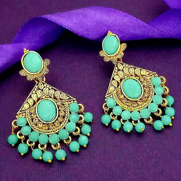 Kriaa Austrian Stone And Blue Beads Gold Plated Dangler Earrings