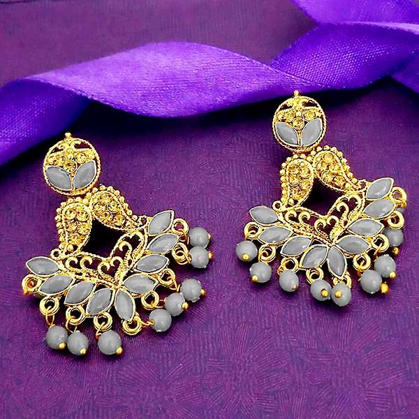 Kriaa Austrian Stone And Grey Kundan Gold Plated Dangler Earrings