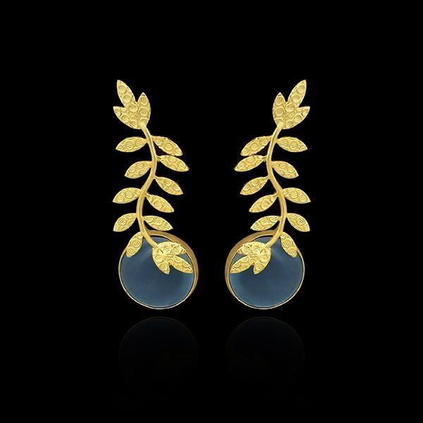 Kriaa Resin Stone Leaf Design Gold Plated Dangler Earrings - 1313101D