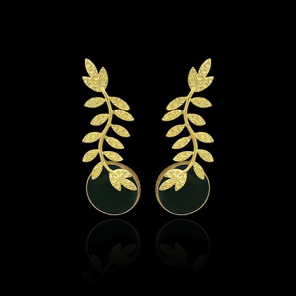 Kriaa Gold Plated Resin Stone Leaf Design Dangler Earrings - 1313101G
