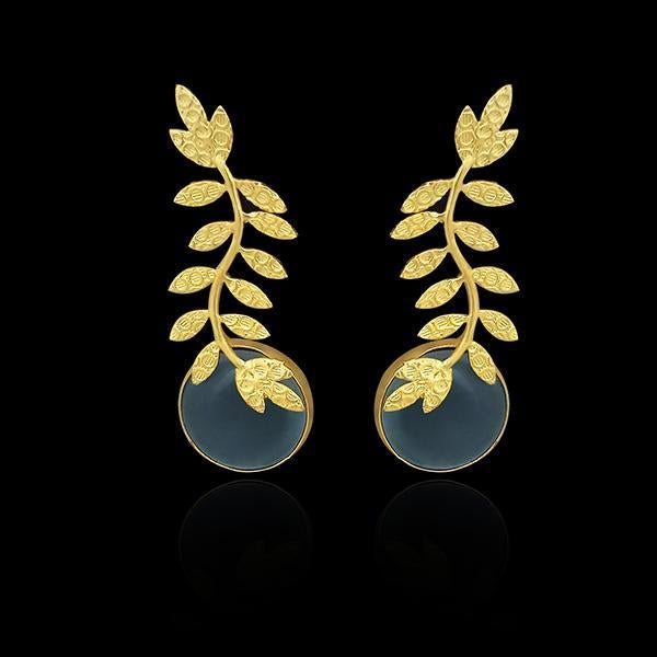 Kriaa Resin Stone Leaf Design Gold Plated Dangler Earrings - 1313101H