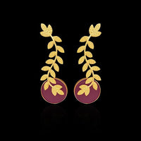 Urthn Gold Plated Purple Resin Stone Leaf Design Dangler Earrings - 1313102B