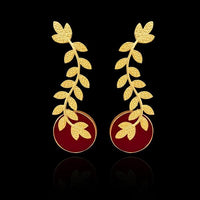 Urthn Resin Stone Leaf Design Gold Plated Dangler Earrings - 1313102C