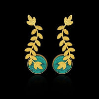 Urthn Gold Plated Resin Stone Leaf Design Dangler Earrings - 1313102D