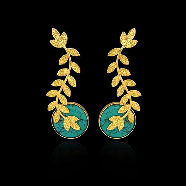 Urthn Gold Plated Resin Stone Leaf Design Dangler Earrings - 1313102D