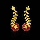 Urthn Resin Stone Leaf Design Gold Plated Dangler Earrings - 1313102E