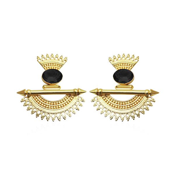 Kriaa Black Stone Gold Plated Dangler Earrings - 1313105B