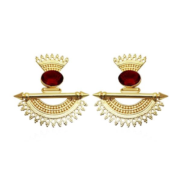 Kriaa Maroon Stone Gold Plated Dangler Earrings - 1313105D