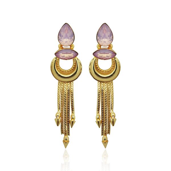 Kriaa Pink Crystal Stone Gold Plated Dangler Earrings - 1313106A