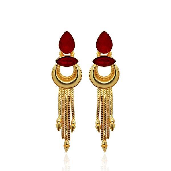 Kriaa Maroon Crystal Stone Gold Plated Dangler Earrings - 1313106B