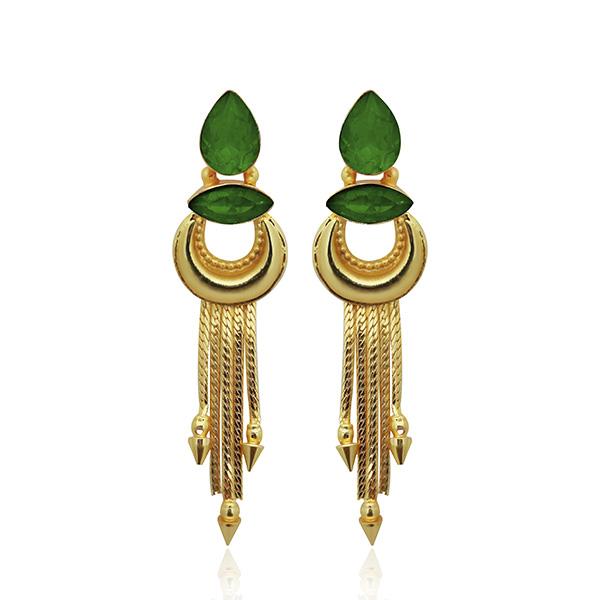 Kriaa Green Crystal Stone Gold Plated Dangler Earrings - 1313106E
