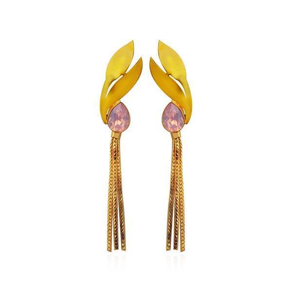 Kriaa Pink Crystal Stone Gold Plated Dangler Earrings - 1313107A