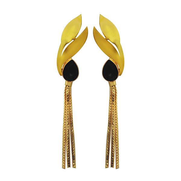 Kriaa Black Resin Stone Gold Plated Dangler Earrings - 1313107C