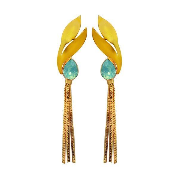 Kriaa Blue Crystal Stone Gold Plated Dangler Earrings - 1313107D