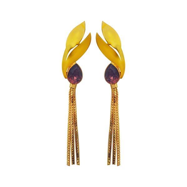 Kriaa Purple Crystal Stone Gold Plated Dangler Earrings - 1313107E