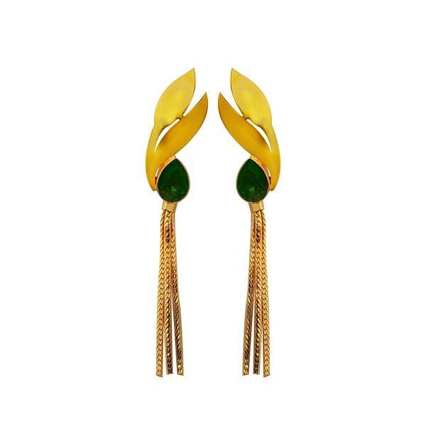 Kriaa Green Crystal Stone Gold Plated Dangler Earrings - 1313107F