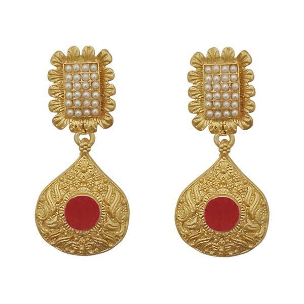 Kriaa Maroon Pota Stone Gold Plated Pearl Dangler Earrings - 1313110B