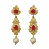 Kriaa Maroon Pota Stone Gold Plated Pearl Dangler Earrings