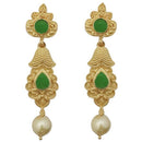 Kriaa Green Pota Stone Gold Plated Pearl Dangler Earrings