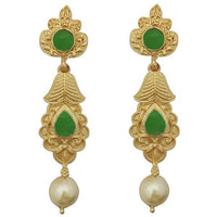 Kriaa Green Pota Stone Gold Plated Pearl Dangler Earrings