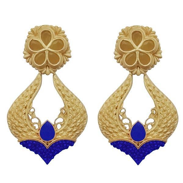 Kriaa Blue Pota Stone Gold Plated Dangler Earrings - 1313112A