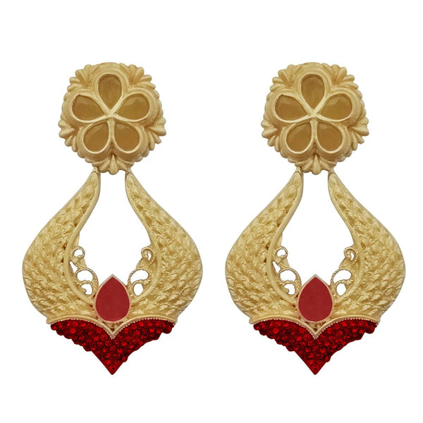 Kriaa Maroon Pota Stone Gold Plated Dangler Earrings